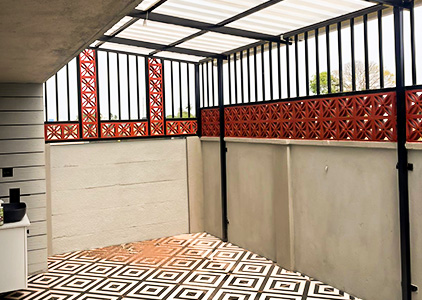 Covered Patio with Patterned Flooring
