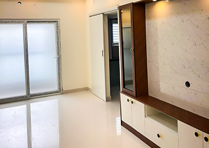 Living area with wooden TV display unit